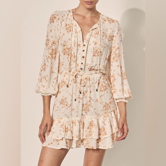 KIVARI Misha Cream Rust Ditsy Long Sleeve Mini Dress NWT - Picture 8 of 16